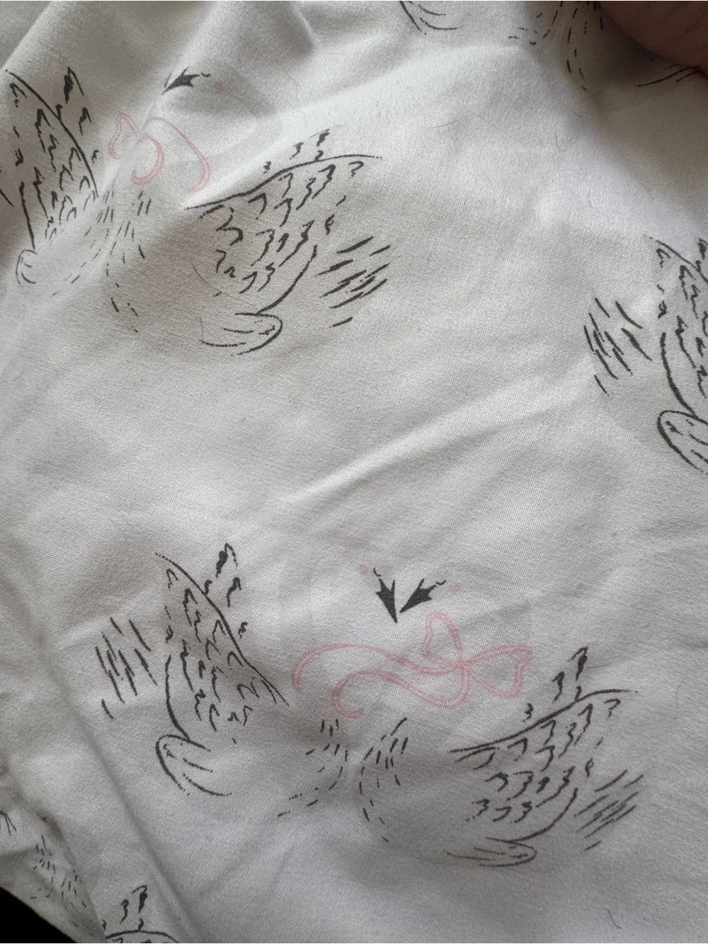 🩷🤍Shabby Chic White Sheet Set with Black Sketch love swans with Pink bows - King